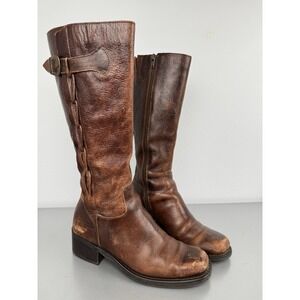 Vintage Nicole Bridle Riding Boots Womens 7 Brown Leather Knee Zip Western Y2K